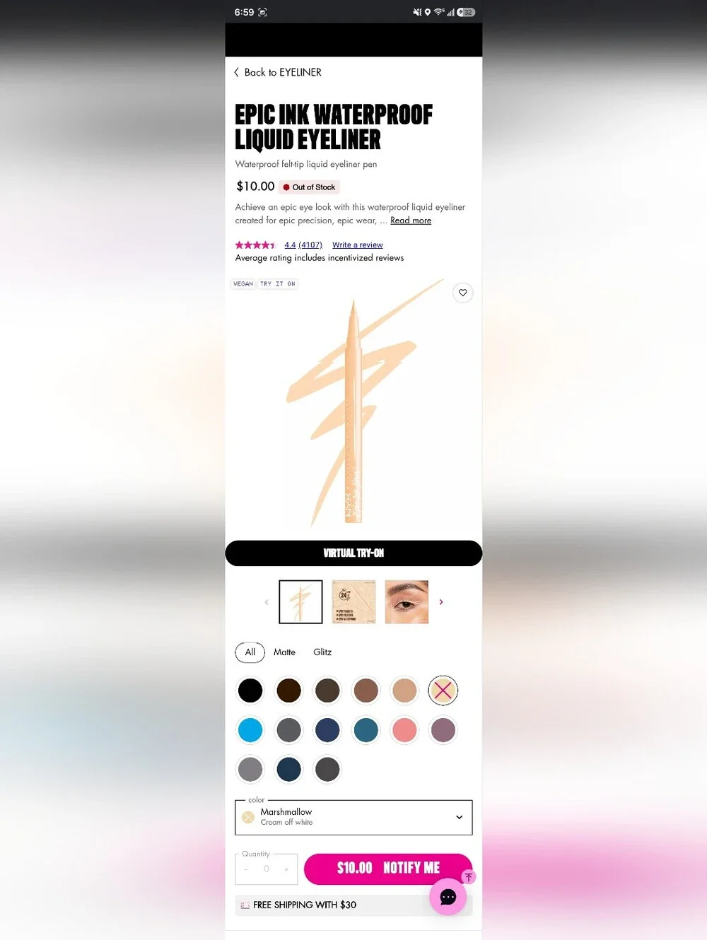 NYX Professional Epic Ink Waterproof Liquid Eyeliner-Marshmallow